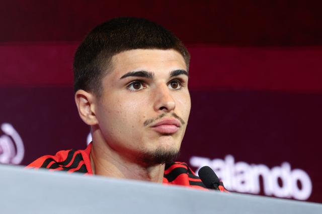Belgium's Matias Fernandez-Pardo attends a press conference of Belgian national football team as they set to announce a new player for the upcoming 2026 FIFA World Cup at the team's training grounds in Tubize, on May 28, 2026. (Photo by BRUNO FAHY / Belga / AFP) / Belgium OUT