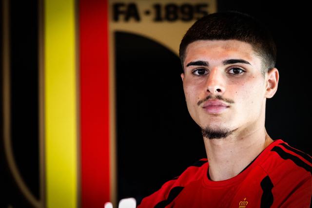 Belgium's Matias Fernandez-Pardo pose at the end of a press conference of Belgian national football team ahead of the upcoming 2026 FIFA World Cup at the team's training grounds in Tubize, on May 28, 2026. (Photo by BRUNO FAHY / Belga / AFP) / Belgium OUT