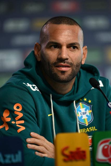 Brazil's Weverton speaks during a press conference at the Granja Comary training center in Teresopolis, Rio de Janeiro, Brazil, on May 28, 2026. (Photo by MAURO PIMENTEL / AFP)