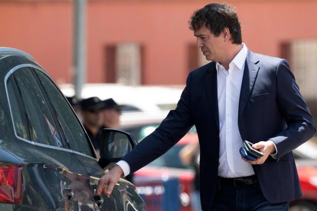 David Sanchez Perez-Castejon, the brother of Spain's Prime Minister Pedro Sanchez leaves the Provincial Court of Badajoz, in Badajoz on May 28, 2026. David Sanchez went on trial on allegations of receiving favorable treatment to secure a tailor-made job which was later converted into head of the province’s Performing Arts Office, in Badajoz. He is charged along with 10 others for alleged crimes of administrative malfeasance and influence peddling. (Photo by JORGE GUERRERO / EFE pool / AFP)