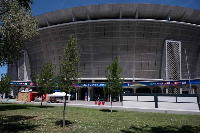 The Puskas Arena is pictured on May 28, 2026 ahead of the UEFA Champions League in Budapest on May 28, 2026. The stadium, named after Hungary's most famous footballer Ferenc Puskas, will host the Champions League final between Paris Saint-Germain (PSG) and Arsenal on May 30, 2026. (Photo by Attila KISBENEDEK / AFP)