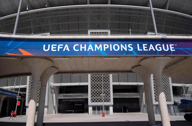 The Puskas Arena is pictured on May 28, 2026 ahead of the UEFA Champions League in Budapest on May 28, 2026. The stadium, named after Hungary's most famous footballer Ferenc Puskas, will host the Champions League final between Paris Saint-Germain (PSG) and Arsenal on May 30, 2026. (Photo by Attila KISBENEDEK / AFP)