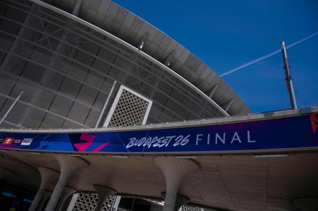 The Puskas Arena is pictured on May 28, 2026 ahead of the UEFA Champions League in Budapest on May 28, 2026. The stadium, named after Hungary's most famous footballer Ferenc Puskas, will host the Champions League final between Paris Saint-Germain (PSG) and Arsenal on May 30, 2026. (Photo by Attila KISBENEDEK / AFP)