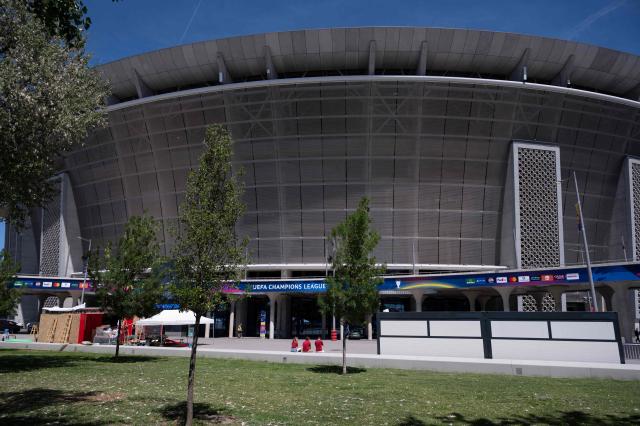 The Puskas Arena is pictured on May 28, 2026 ahead of the UEFA Champions League in Budapest on May 28, 2026. The stadium, named after Hungary's most famous footballer Ferenc Puskas, will host the Champions League final between Paris Saint-Germain (PSG) and Arsenal on May 30, 2026. (Photo by Attila KISBENEDEK / AFP)