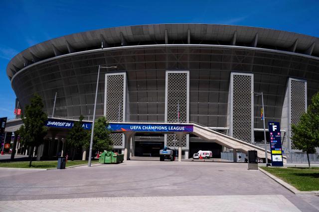 The Puskas Arena is pictured on May 28, 2026 ahead of the UEFA Champions League in Budapest on May 28, 2026. The stadium, named after Hungary's most famous footballer Ferenc Puskas, will host the Champions League final between Paris Saint-Germain (PSG) and Arsenal on May 30, 2026. (Photo by Attila KISBENEDEK / AFP)