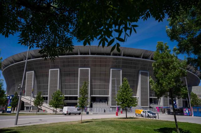 The Puskas Arena is pictured on May 28, 2026 ahead of the UEFA Champions League in Budapest on May 28, 2026. The stadium, named after Hungary's most famous footballer Ferenc Puskas, will host the Champions League final between Paris Saint-Germain (PSG) and Arsenal on May 30, 2026. (Photo by Attila KISBENEDEK / AFP)