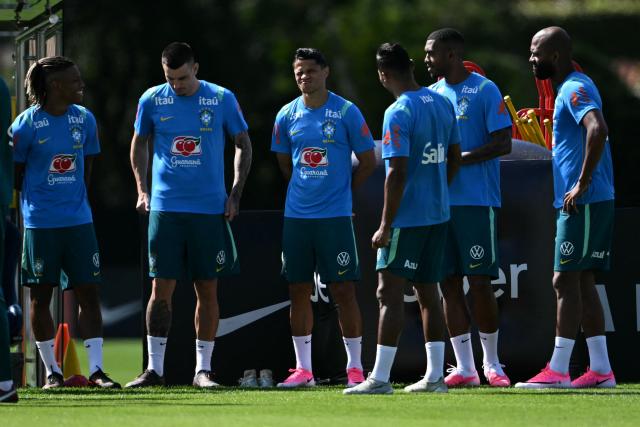 Brazil's players take part in a training session at the Granja Comary training center in Teresopolis, Rio de Janeiro, Brazil, on May 28, 2026, ahead of the FIFA World Cup 2026. (Photo by MAURO PIMENTEL / AFP)