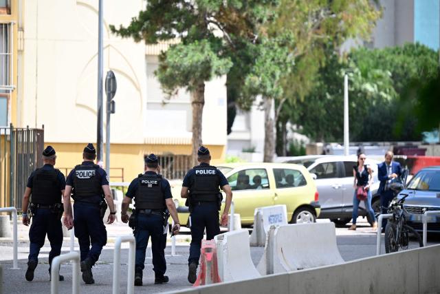 Police officers patrol the Les Moulins neighbourhood within a visit to the district by France's Interior Minister in Nice, south-eastern France on May 28, 2026. Two men and a woman suspected of being involved in a shooting that left two people dead and six injured in Nice on May 11 in the Les Moulins district of Nice have been charged and remanded in custody, in a new case illustrating the turf wars associated with drug-related gang activity. (Photo by Frederic Dides / AFP)