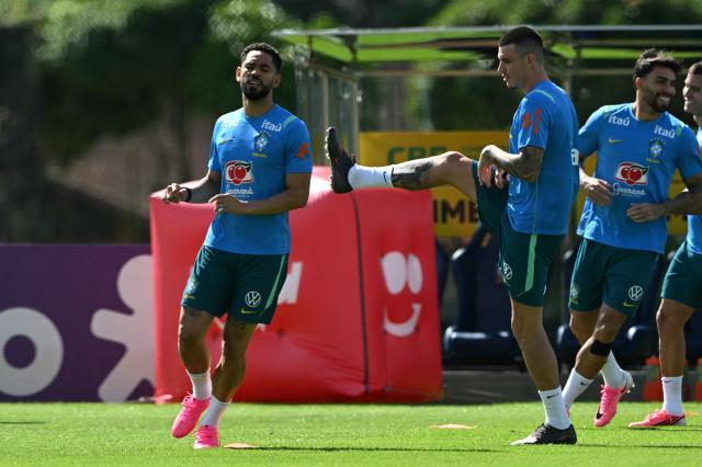 Brazil's forward #21 Matheus Cunha takes part in a training session at the Granja Comary training center in Teresopolis, Rio de Janeiro, Brazil, on May 28, 2026, ahead of the FIFA World Cup 2026. (Photo by MAURO PIMENTEL / AFP)