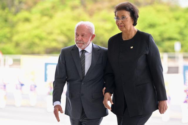 Suriname’s President Jennifer Geerlings-Simons (R) is welcomed by Brazil’s President Luiz Inacio Lula da Silva at Planalto Palace in Brasilia, on May 28, 2025. (Photo by Evaristo Sa / AFP)