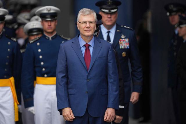 US Secretary of the Air Force Troy Meink arrives at the commencement speech for the 2026 graduating class of the US Air Force Academy, in Colorado Springs, Colorado, on May 28, 2026. (Photo by Matt Rourke / POOL / AFP)