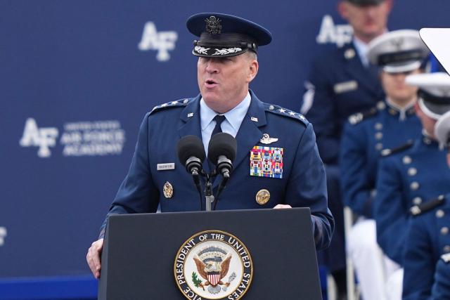 US Air Force Academy Superintendent Lt. Gen. Tony D. Bauernfeind, speaks during the 2026 graduation ceremony at the US Air Force Academy, in Colorado Springs, Colorado, on May 28, 2026. (Photo by Matt Rourke / POOL / AFP)