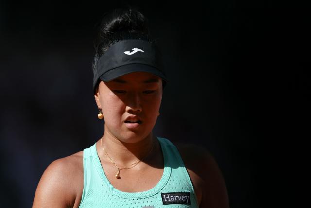 US Ann Li reacts to a point against France's Diane Parry during their women's singles match on day 5 of the French Open tennis tournament on Court Philippe-Chatrier at the Roland-Garros Complex in Paris on May 28, 2026. (Photo by Alain JOCARD / AFP)