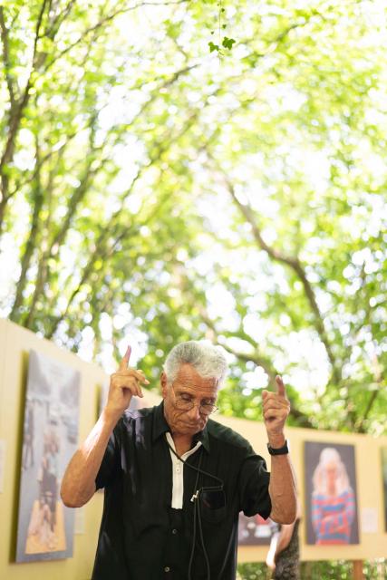 French photographer Jean-Marie Perier presents his exhibition "My pop years" during a press tour as part of the "La Gacilly" photo festival in La Gacilly, western France, on May 28, 2026. La Gacilly photo festival will runs to June 1 to October 2026. (Photo by Sebastien Salom-Gomis / AFP)