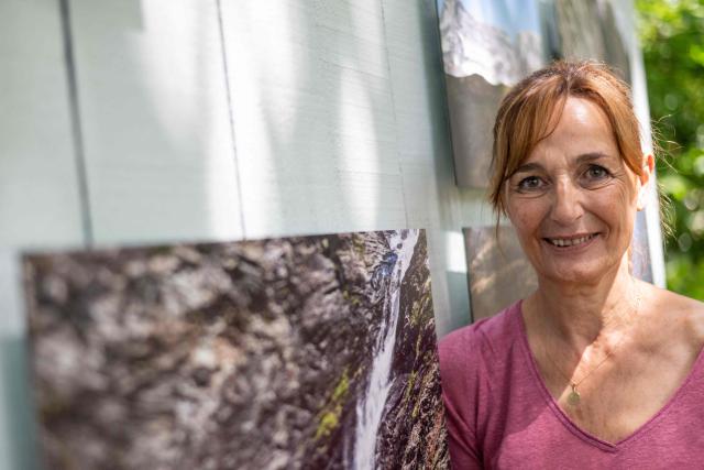 French photographer Sophie Hatier poses for a photograph as she presents his exhibition "Far from the garden" during a press tour as part of the "La Gacilly" photo festival on May 28, 2026. La Gacilly photo festival will runs to June 1 to October 2026. (Photo by Sebastien Salom-Gomis / AFP)