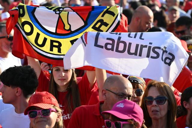Supporters of Malta’s Labour Party (PL) attend an election campaign rally in the capital city of Valletta on May 28, 2026. Malta's general elections will be held on May 30 to elect all members of the House of Representatives. (Photo by Alberto PIZZOLI / AFP)