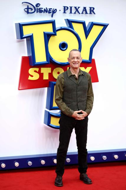 US actor Tom Hanks poses upon arrival to attend the red carpet for the UK launch event of the film 'Toy Story 5' in London on May 28, 2026. (Photo by Henry NICHOLLS / AFP)