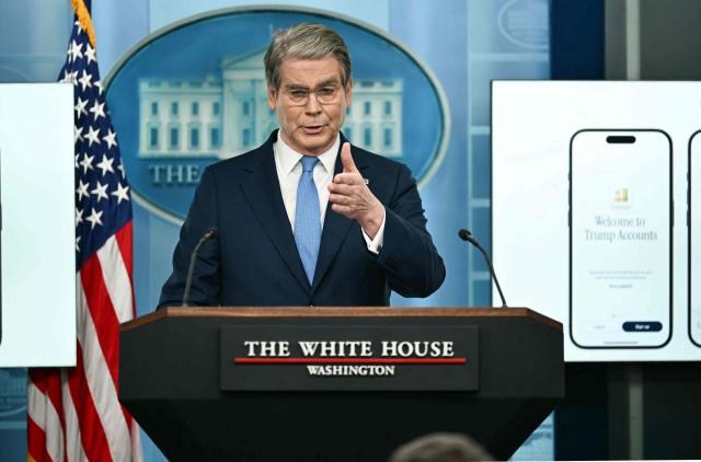 US Secretary of Treasury Scott Bessent speaks during a press briefing in the Brady Briefing Room of the White House in Washington, DC, on May 28, 2026. (Photo by Kent NISHIMURA / AFP)