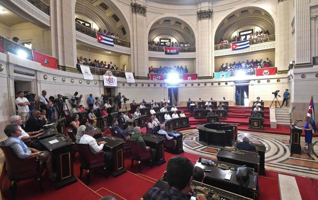 Cuba's Deputy Foreign Minister, Josefina de la Caridad Vidal Ferreiro (R), speaks at the National Capitol on May 28, 2026. The Cuban government warned on May 27, 2026 that Washington's stance in the bilateral dialogue casts doubt on the "seriousness" and "responsibility" with which it is approaching the process, while reiterating its commitment to maintaining the talks. (Photo by Joaquín HERNANDEZ / POOL / AFP)