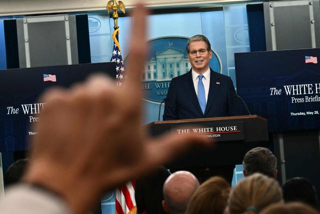 US Secretary of Treasury Scott Bessent speaks during a press briefing in the Brady Briefing Room of the White House in Washington, DC, on May 28, 2026. (Photo by Kent NISHIMURA / AFP)