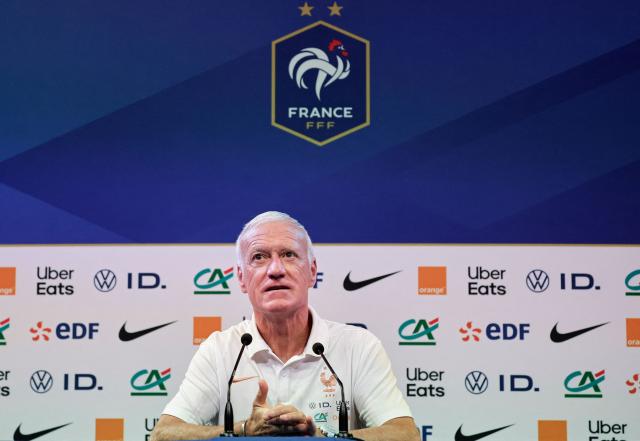 France's coach Didier Deschamps delivers a press conference ahead of a training session at French football federation's (FFF) training ground in Clairefontaine-en-Yvelines, southwest of Paris on May 29, 2026, ahead of the 2026 FIFA World Cup. (Photo by STEPHANE DE SAKUTIN / AFP)