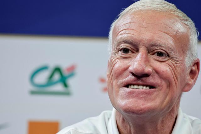 France's coach Didier Deschamps reacts as he delivers a press conference ahead of a training session at French football federation's (FFF) training ground in Clairefontaine-en-Yvelines, southwest of Paris on May 29, 2026, ahead of the 2026 FIFA World Cup. (Photo by STEPHANE DE SAKUTIN / AFP)