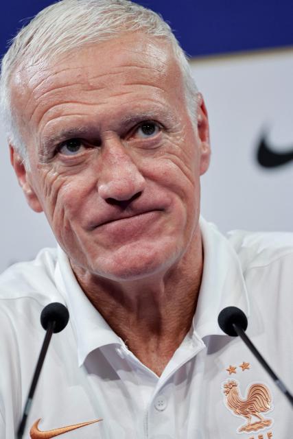 France's coach Didier Deschamps delivers a press conference ahead of a training session at French football federation's (FFF) training ground in Clairefontaine-en-Yvelines, southwest of Paris on May 29, 2026, ahead of the 2026 FIFA World Cup. (Photo by STEPHANE DE SAKUTIN / AFP)