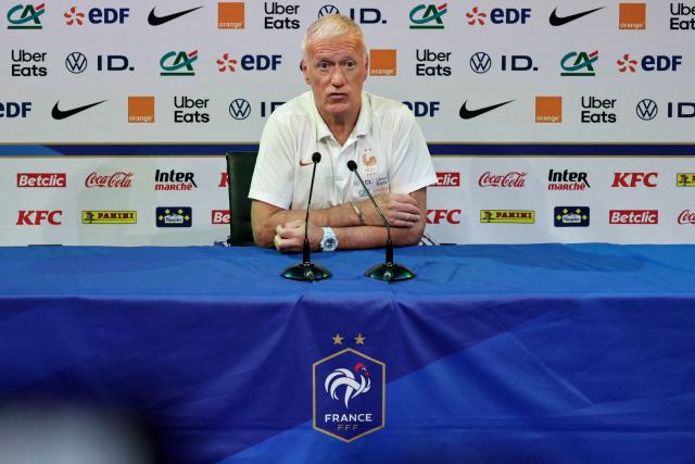 France's coach Didier Deschamps delivers a press conference ahead of a training session at French football federation's (FFF) training ground in Clairefontaine-en-Yvelines, southwest of Paris on May 29, 2026, ahead of the 2026 FIFA World Cup. (Photo by STEPHANE DE SAKUTIN / AFP)