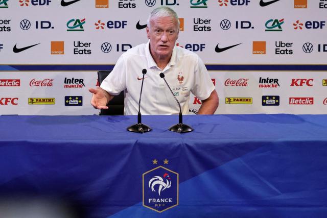 France's coach Didier Deschamps gestures as he delivers a press conference ahead of a training session at French football federation's (FFF) training ground in Clairefontaine-en-Yvelines, southwest of Paris on May 29, 2026, ahead of the 2026 FIFA World Cup. (Photo by STEPHANE DE SAKUTIN / AFP)