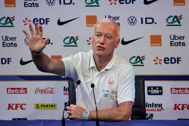 France's coach Didier Deschamps gestures as he delivers a press conference ahead of a training session at French football federation's (FFF) training ground in Clairefontaine-en-Yvelines, southwest of Paris on May 29, 2026, ahead of the 2026 FIFA World Cup. (Photo by STEPHANE DE SAKUTIN / AFP)