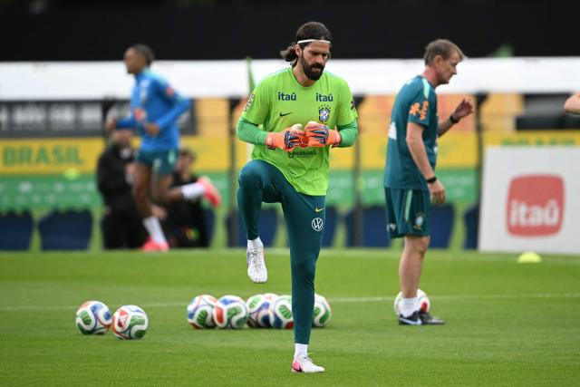 Brazil's goalkeeper Alisson takes part in a training session at the Granja Comary training center in Teresopolis, Rio de Janeiro, Brazil, on May 29, 2026, ahead of the FIFA World Cup 2026. (Photo by Mauro PIMENTEL / AFP)