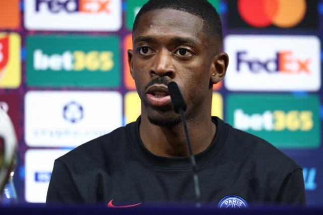 Paris Saint-Germain's French forward #10 Ousmane Dembele addresses a MD-1 press conference on May 29, 2026, the eve of the UEFA Champions League final football match between Paris Saint-Germain (PSG) and Arsenal at the Puskas Arena in Budapest. Paris Saint-Germain (PSG) face Arsenal in the UEFA Champions League final football match on May 30, 2026 in Budapest. (Photo by FRANCK FIFE / POOL / AFP)