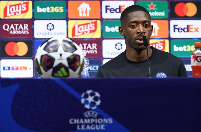 Paris Saint-Germain's French forward #10 Ousmane Dembele addresses a MD-1 press conference on May 29, 2026, the eve of the UEFA Champions League final football match between Paris Saint-Germain (PSG) and Arsenal at the Puskas Arena in Budapest. Paris Saint-Germain (PSG) face Arsenal in the UEFA Champions League final football match on May 30, 2026 in Budapest. (Photo by FRANCK FIFE / POOL / AFP)