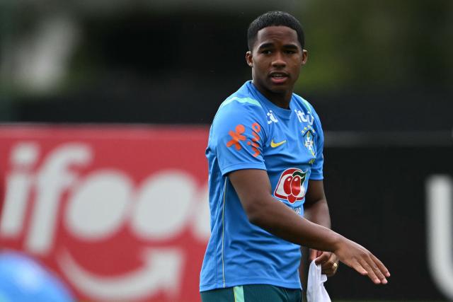 Brazil's forward Endrick attends a training session at the Granja Comary training center in Teresopolis, Rio de Janeiro, Brazil, on May 29, 2026, ahead of the FIFA World Cup 2026. (Photo by Mauro PIMENTEL / AFP)