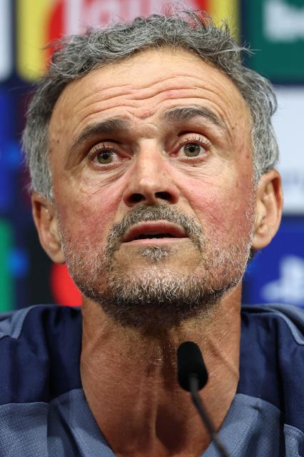 Paris Saint-Germain's Spanish headcoach Luis Enrique addresses a MD-1 press conference on May 29, 2026, the eve of the UEFA Champions League final football match between Paris Saint-Germain (PSG) and Arsenal at the Puskas Arena in Budapest. Paris Saint-Germain (PSG) face Arsenal in the UEFA Champions League final football match on May 30, 2026 in Budapest. (Photo by FRANCK FIFE / POOL / AFP)