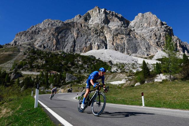 Lidl - Trek Italian rider Giulio Ciccone cycles in the descent of Passo Falzarego during the 19th stage of the Giro d'Italia 2026 - Tour of Italy cycling race between Feltre and Alleghe, Italy, on May 29, 2026. (Photo by Luca Bettini / AFP)