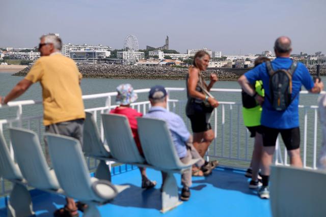 Passengers travel on a ferry connecting Le Verdon-sur-Mer (Gironde) to Royan (Charente-Maritime) during an anti-drug trafficking operation, off the coast of Royan, south-western France on May 29, 2026. (Photo by ROMAIN PERROCHEAU / AFP)