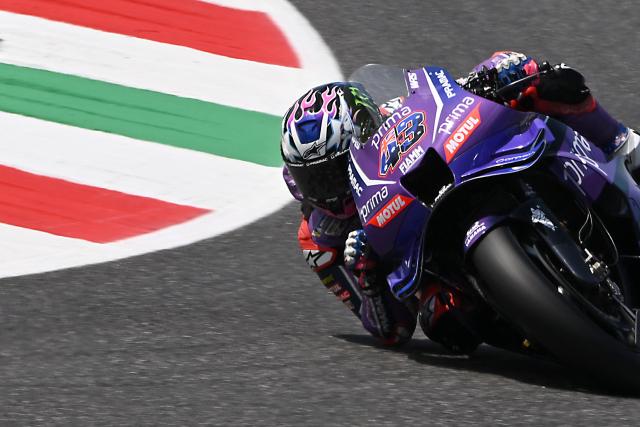 Prima Pramac Yamaha MotoGP team's Australian MotoGP rider Jack Miller steers his motorbike during the second practice session ahead of the Italian Moto GP Grand Prix at Mugello circuit, in Mugello, near Florence, on May 29, 2026. (Photo by Andreas SOLARO / AFP)