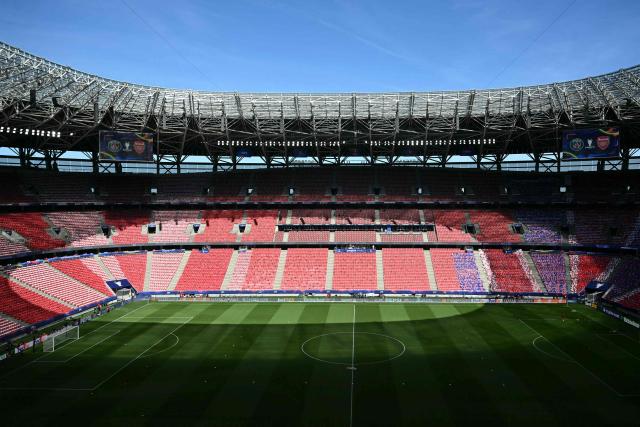 A general view shows the stands at The Puskas Arena in Budapest on May 29, 2026, on the eve of the UEFA Champions League final football match between Paris Saint-Germain (PSG) and Arsenal. Paris Saint-Germain (PSG) face Arsenal in the UEFA Champions League final football match on May 30, 2026 in Budapest. (Photo by NICOLAS TUCAT / AFP)