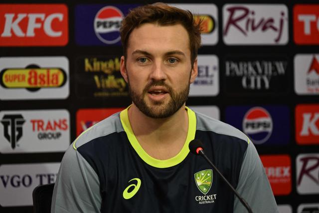 Australia's captain Josh Inglis speaks with media representatives during a press briefing at Rawalpindi Cricket Stadium in Rawalpindi on May 29, 2026, ahead of the opening One-Day International (ODI) between Pakistan and Australia. (Photo by Farooq NAEEM / AFP)