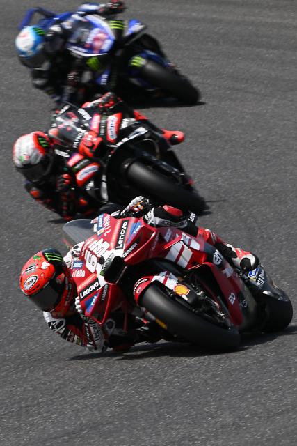 Ducati Lenovo Team's Italian MotoGP rider Francesco Bagnaia steers his motorbike during the second practice session ahead of the Italian Moto GP Grand Prix at Mugello circuit, in Mugello, near Florence, on May 29, 2026. (Photo by Andreas SOLARO / AFP)