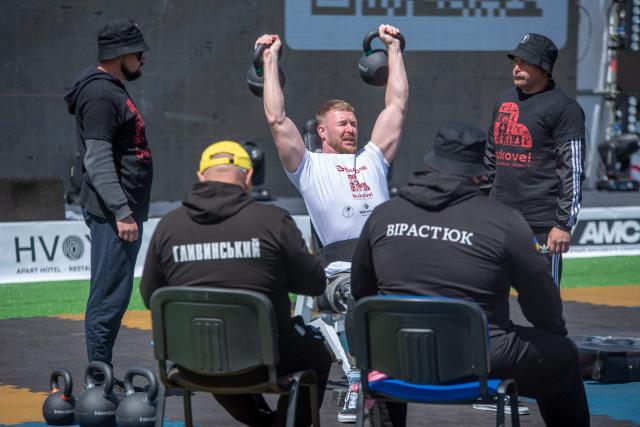 A Ukrainian veteran competes in the Multisport Festival for Veterans in Bukovel, south-western Ukraine on May 29, 2026, amid the Russian invasion of Ukraine. Competitions are held in individual and team formats, combining strength, functional and adaptive elements to allow participants to demonstrate their abilities. The events are designed for war veterans, taking into account varying levels of physical fitness, recovery needs, service experience and rehabilitation requirements. (Photo by Mykola SYNELNYKOV / AFP)