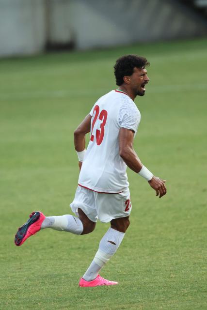 Iran's Forward #23 Rezaeian Ramin celebrates after scoring their side's second goal during an international friendly football match between Iran and Gambia, in Antalya, southern Turkey, May 29, 2026, as part of Iran's preparation for the upcoming football World Cup. (Photo by Oner SAN / AFP)