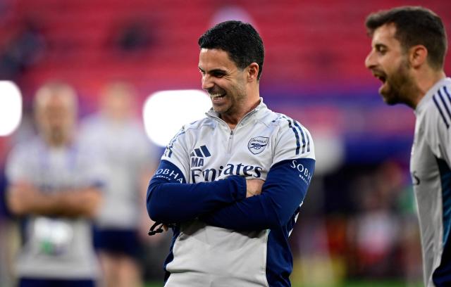 Arsenal's Spanish manager Mikel Arteta reacts during a MD-1 training session of Arsenal FC at the Puskas Arena in Budapest on May 29, 2026, on the eve of the UEFA Champions League final football match between Paris Saint-Germain (PSG) and Arsenal FC. Paris Saint-Germain (PSG) face Arsenal in the UEFA Champions League final football match on May 30, 2026 in Budapest. (Photo by INA FASSBENDER / AFP)