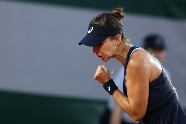 Switzerland's Belinda Bencic reacts to a point against US Peyton Stearns during their women's singles match on day 6 of the French Open tennis tournament on Court Simonne-Mathieu at the Roland-Garros Complex in Paris on May 29, 2026. (Photo by Alain JOCARD / AFP)