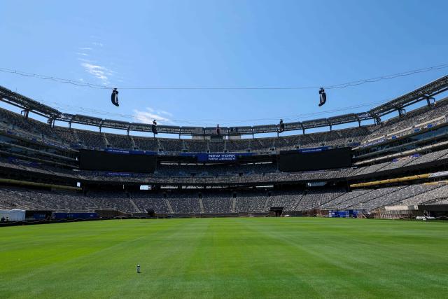 A general view shows the New York New Jersey Stadium (temporarily renamed from Metlife Stadium) ahead of the 2026 FIFA World Cup on May 29, 2026 in East Rutherford, New Jersey. (Photo by ANGELA WEISS / AFP)