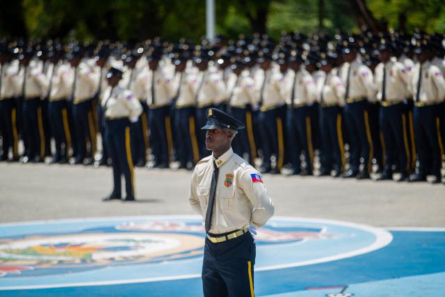 New members of Haiti's National Police stand in formation during their graduation ceremony at the Police Academy in Port-au-Prince, Haiti, on May 29, 2026. (Photo by Clarens SIFFROY / AFP)