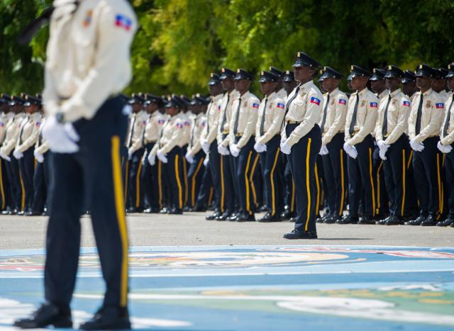 New members of Haiti's National Police stand in formation during their graduation ceremony at the Police Academy in Port-au-Prince, Haiti, on May 29, 2026. (Photo by Clarens SIFFROY / AFP)