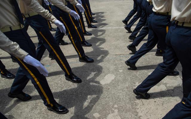 New members of Haiti's National Police march during their graduation ceremony at the Police Academy in Port-au-Prince, Haiti, on May 29, 2026. (Photo by Clarens SIFFROY / AFP)