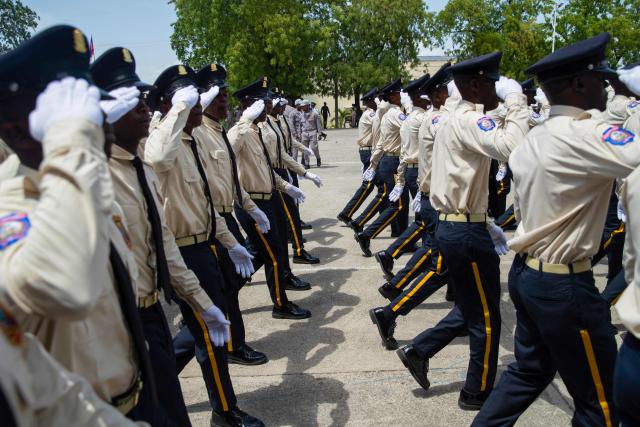 New members of Haiti's National Police march during their graduation ceremony at the Police Academy in Port-au-Prince, Haiti, on May 29, 2026. (Photo by Clarens SIFFROY / AFP)